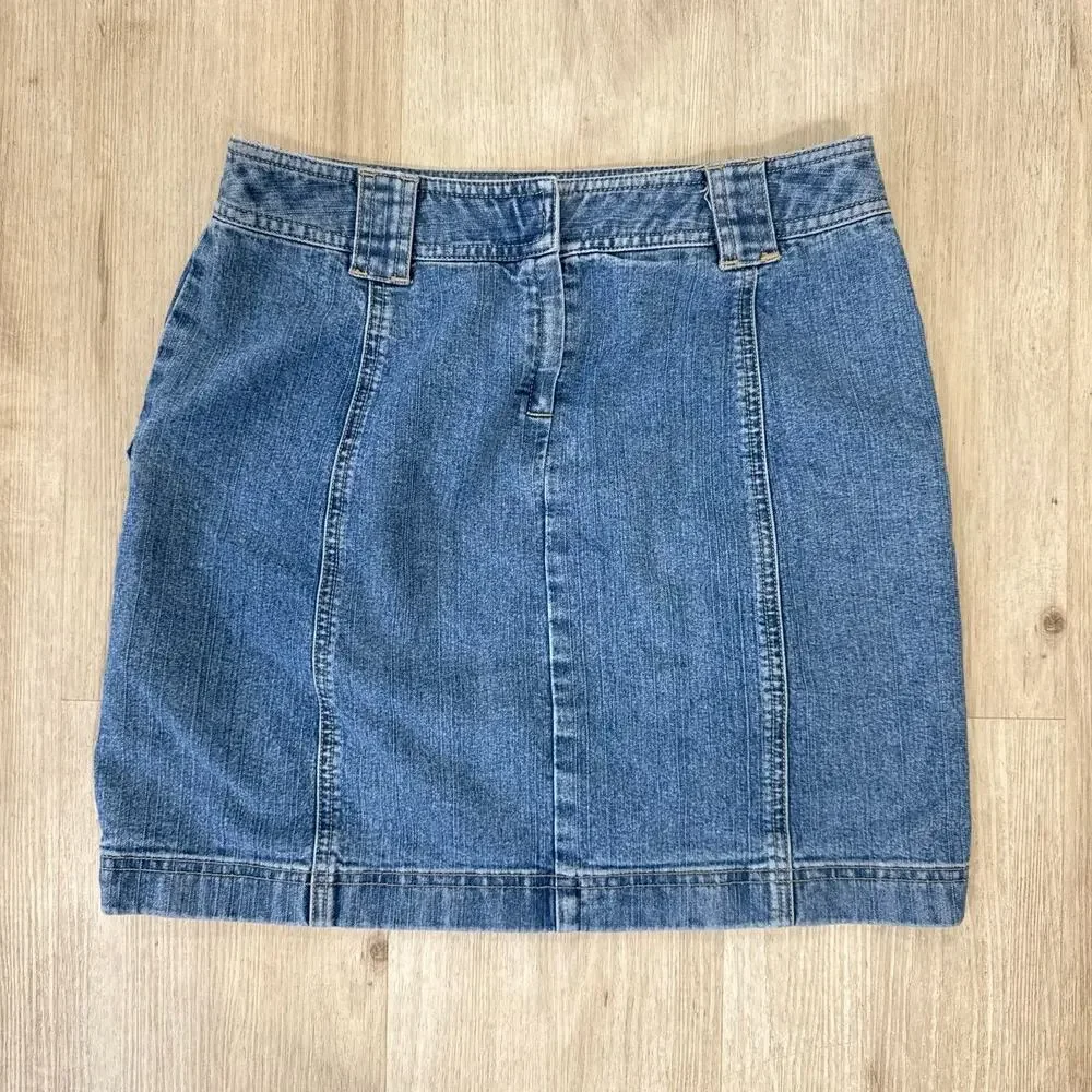 LOFT Denim Mini Skirt Patch Pocket Y2K 90s Casual Jean Skirt Size 2